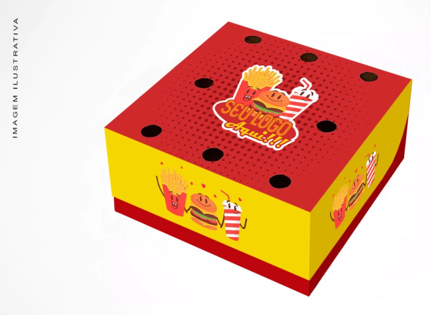 Caixa delivery quadrada personalizada para lanches e porções